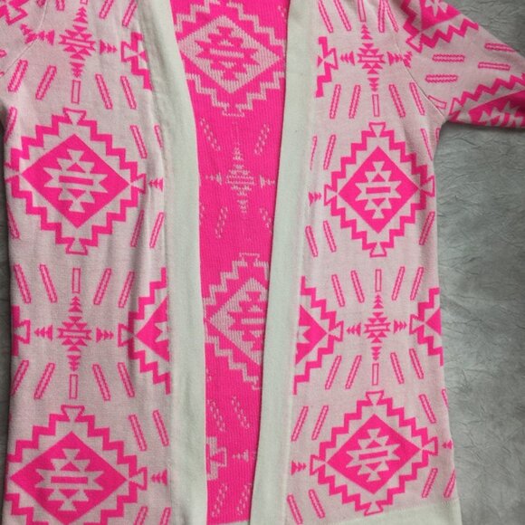 T/O Cardigain Sweater Aztec Pattern Hot Pink Medium 80's - Picture 6 of 11